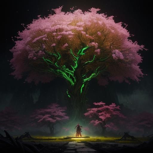 Hellish Demon Enjoys Springtime Flowers: Dark Fantasy Art