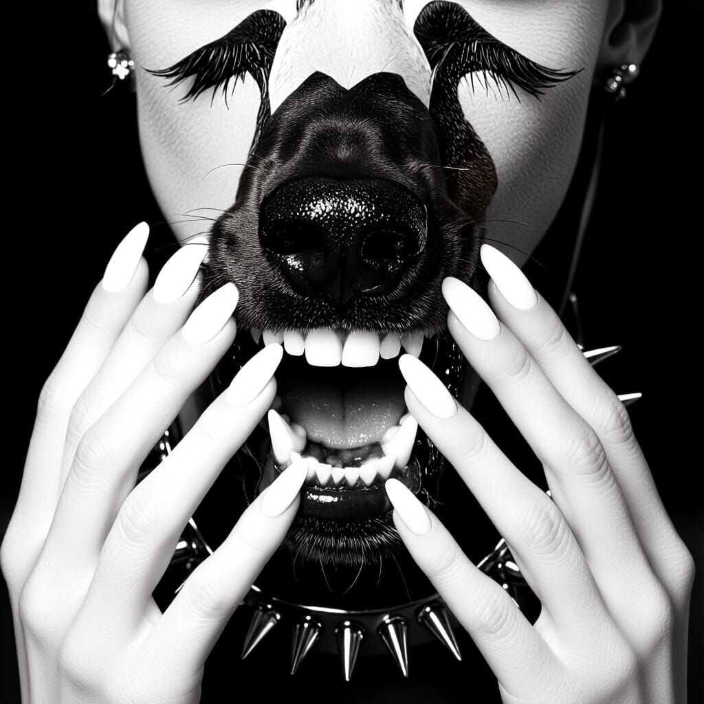 Doberman Dog in Black and White, Edgy Glamour Style