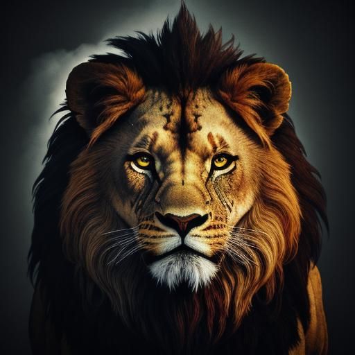 Glitch art picture of a Lion head