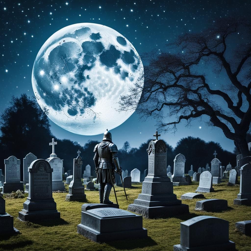 Mystical Knight in Graveyard Landscape, Baroque Style