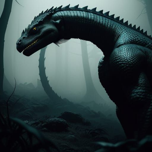 Dark Gothic Horror Komodo Dragon in Corroded Steel Armor