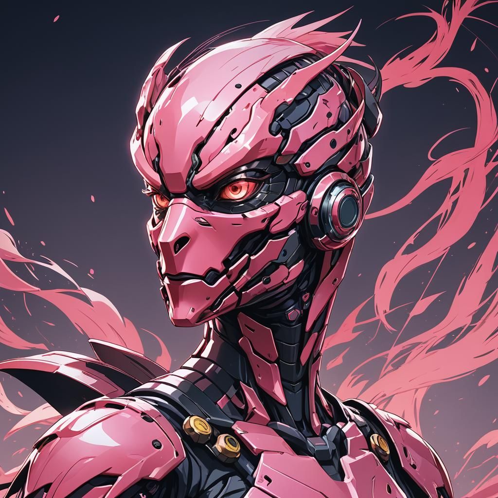 Flamingo Cyborg Ninja Portrait in Anime Style
