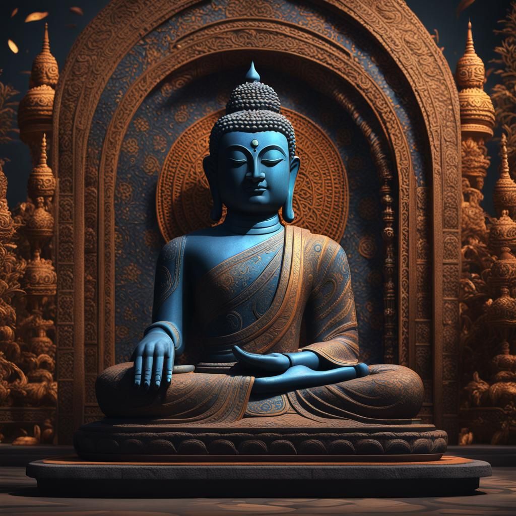 Sri Lankan Stone Buddha Statue: Detailed Matte Painting