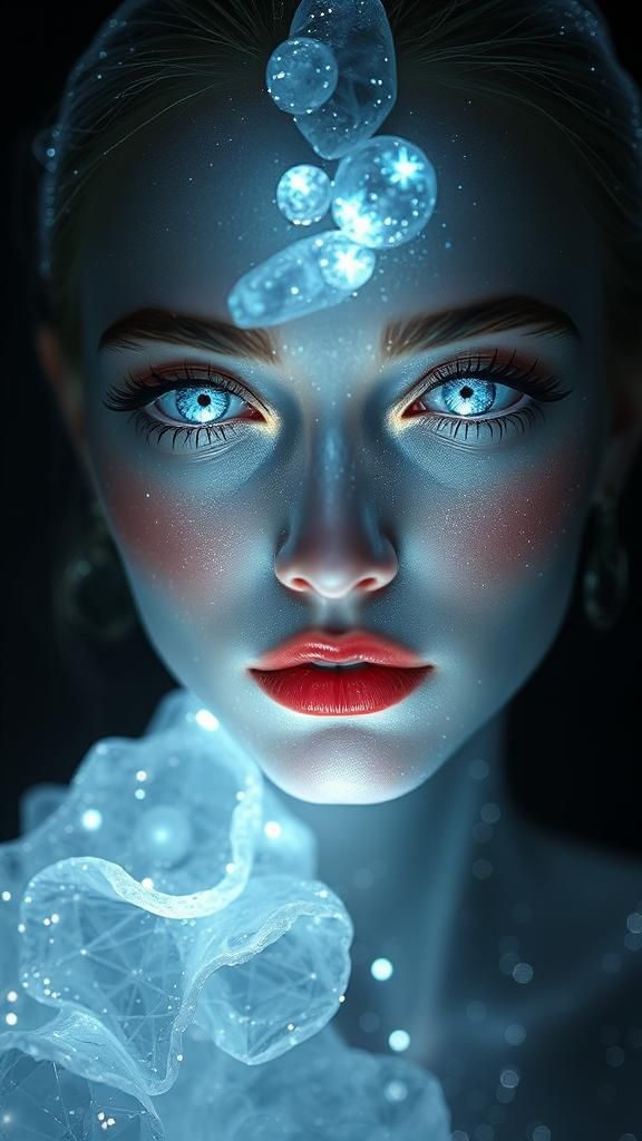 Luminous Crystal Woman: Bioluminescent Fantasy Art