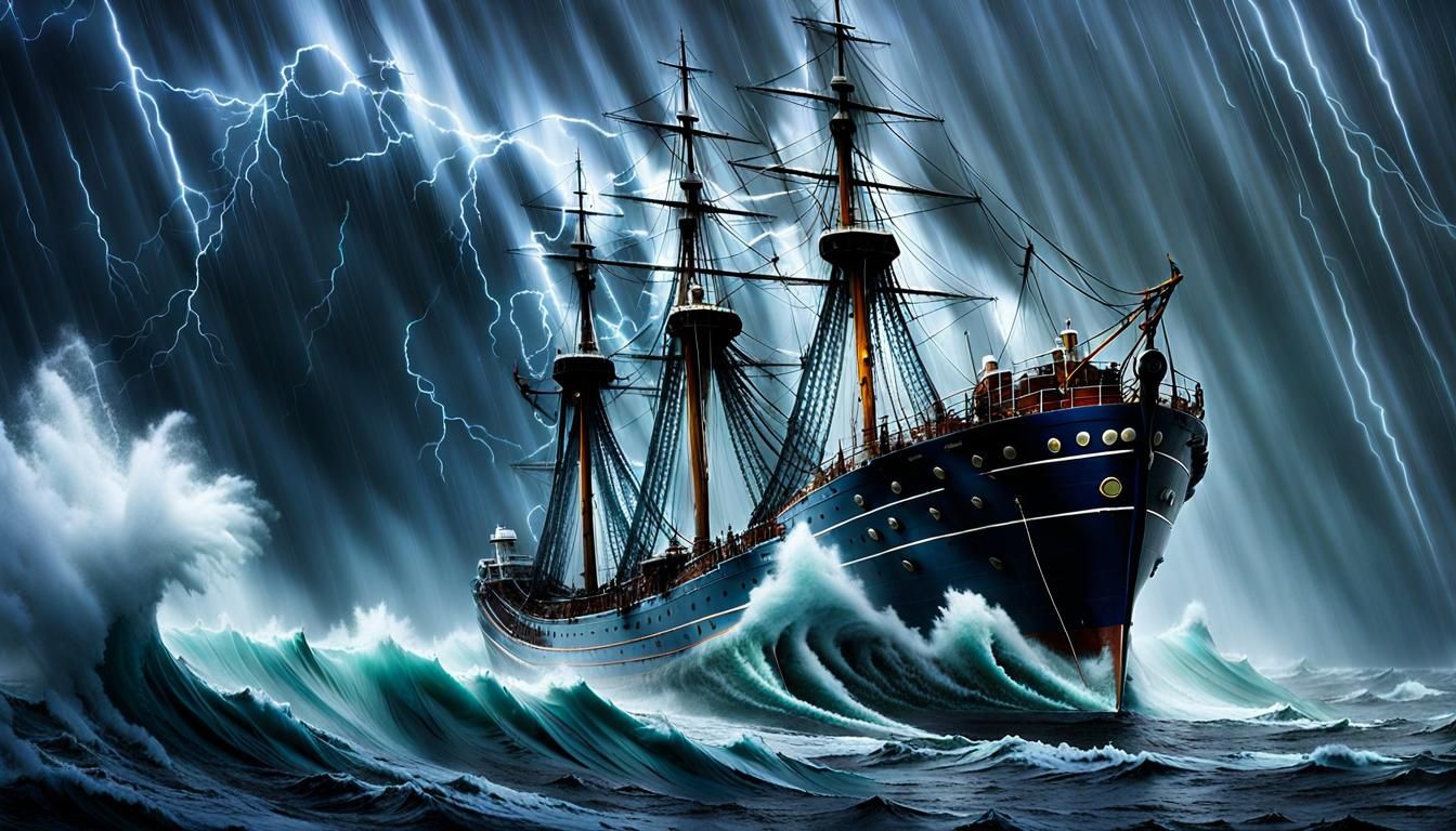 Ethereal Stormy Seascape with Ancient Ship