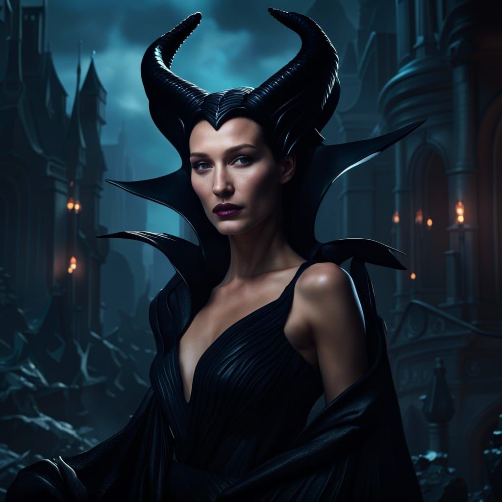 Bella Hadid as Maleficent in Noir Style