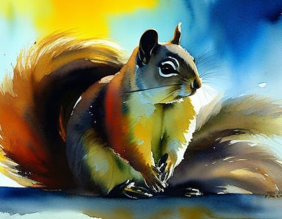 Squirrel Sleeping on Pillow in Winter Watercolor