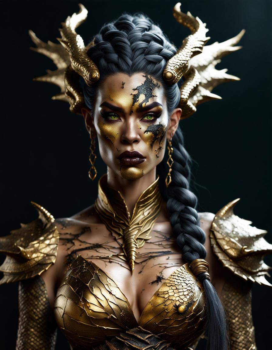 Dragon Witch Portrait with Gold Splatter