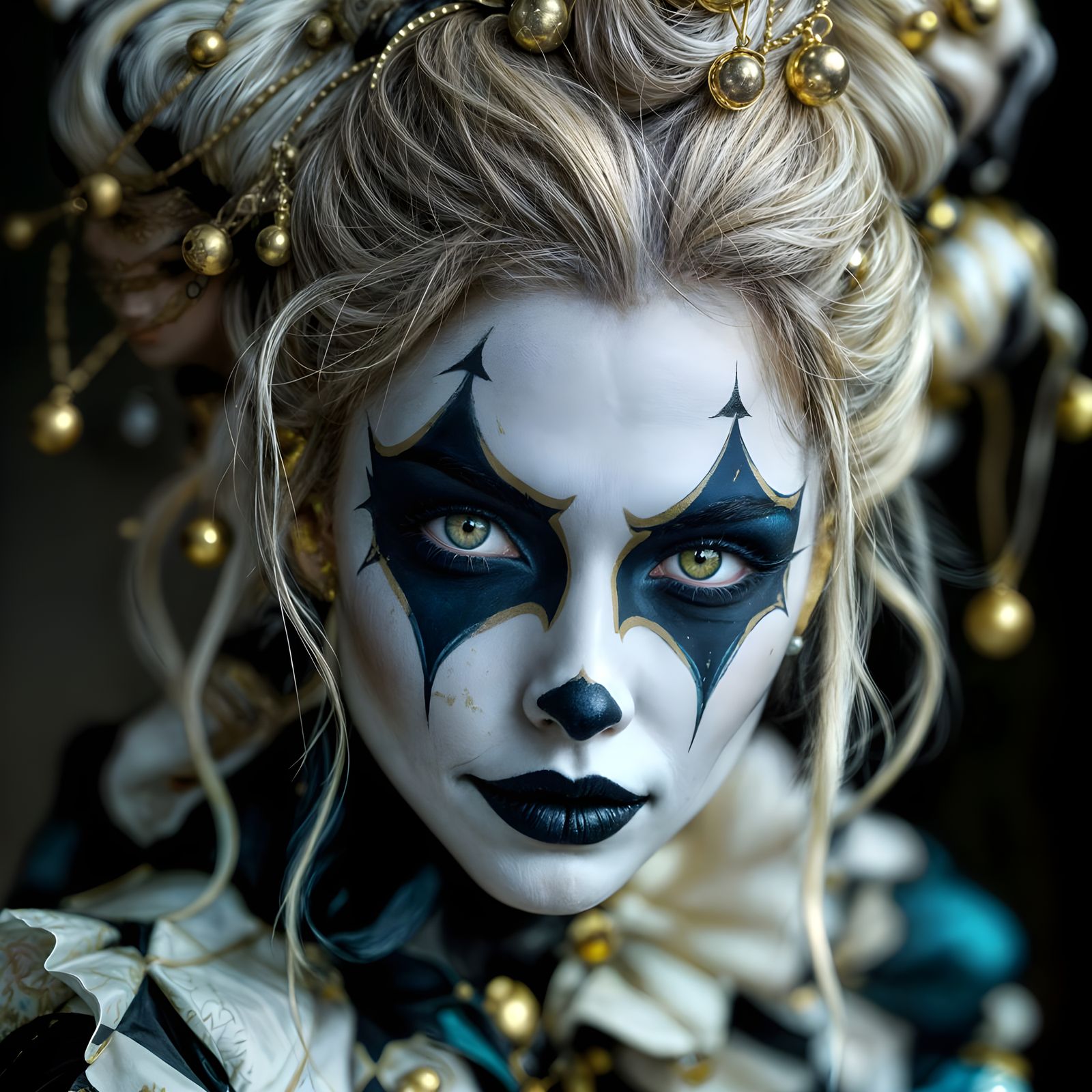 Mysterious Female Harlequin in Vivid Colors