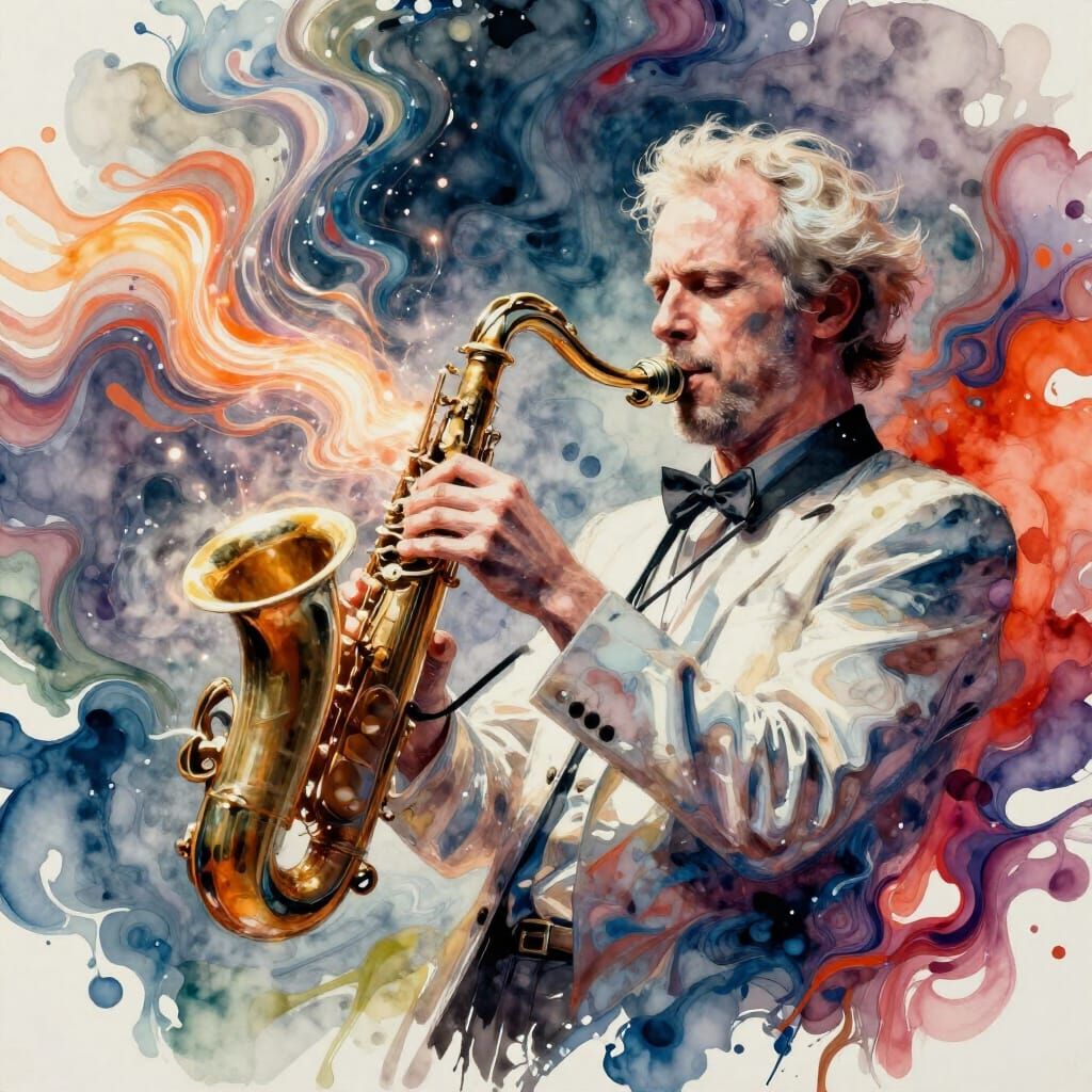 Jazz Musician Soloing with Liquid Light Energy