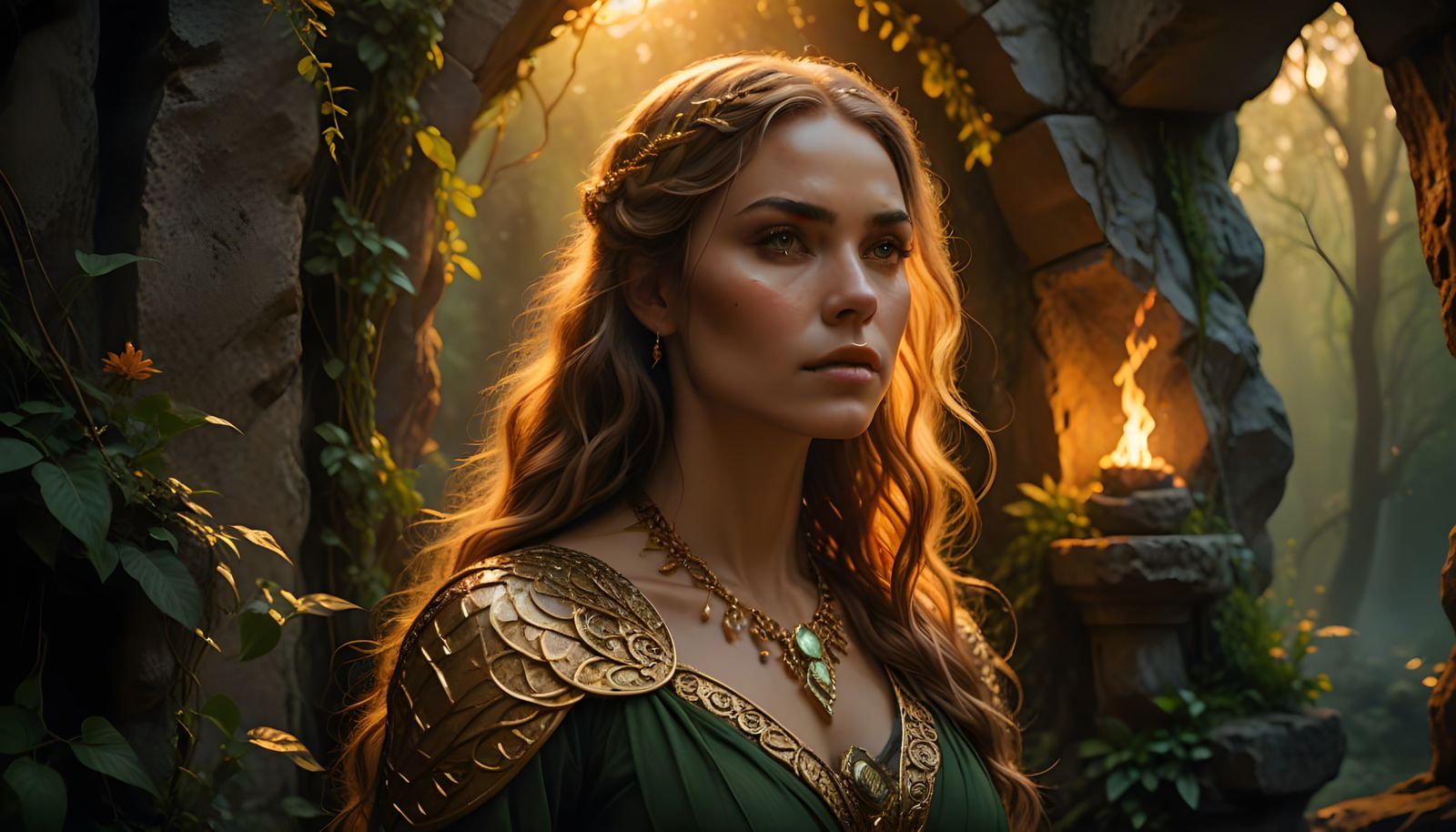 Sensual Nordthra Enchantress Basks in Fiery Glow