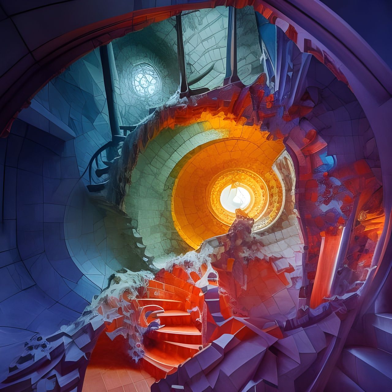 Escherian Descent into Abyss by Gaudi in 3D