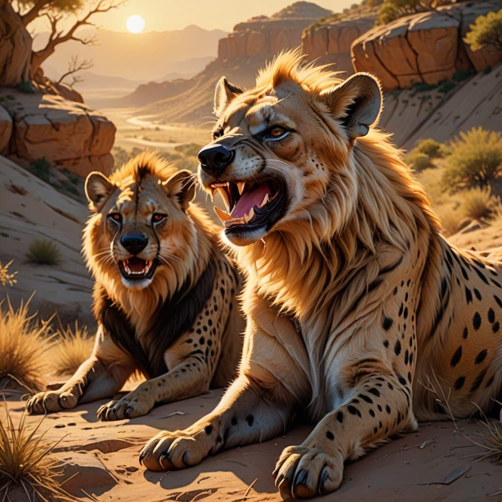 Hyena Laughs at Sleeping Lion in Savanna