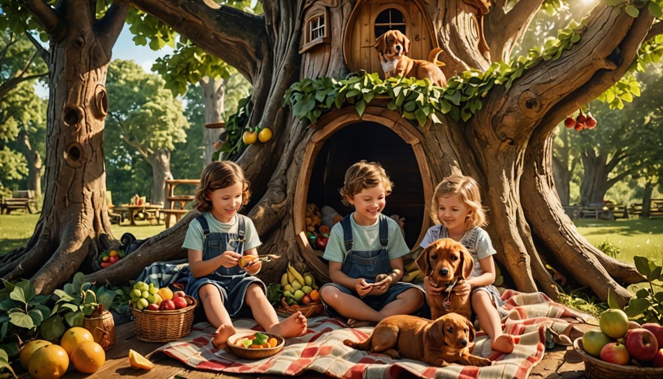 Treehouse Picnic: A Photorealistic Family Moment