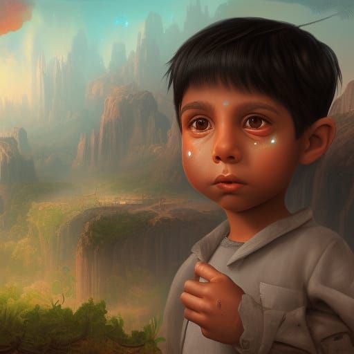 Hispanic Boy Portrait in Detailed Matte Painting Style