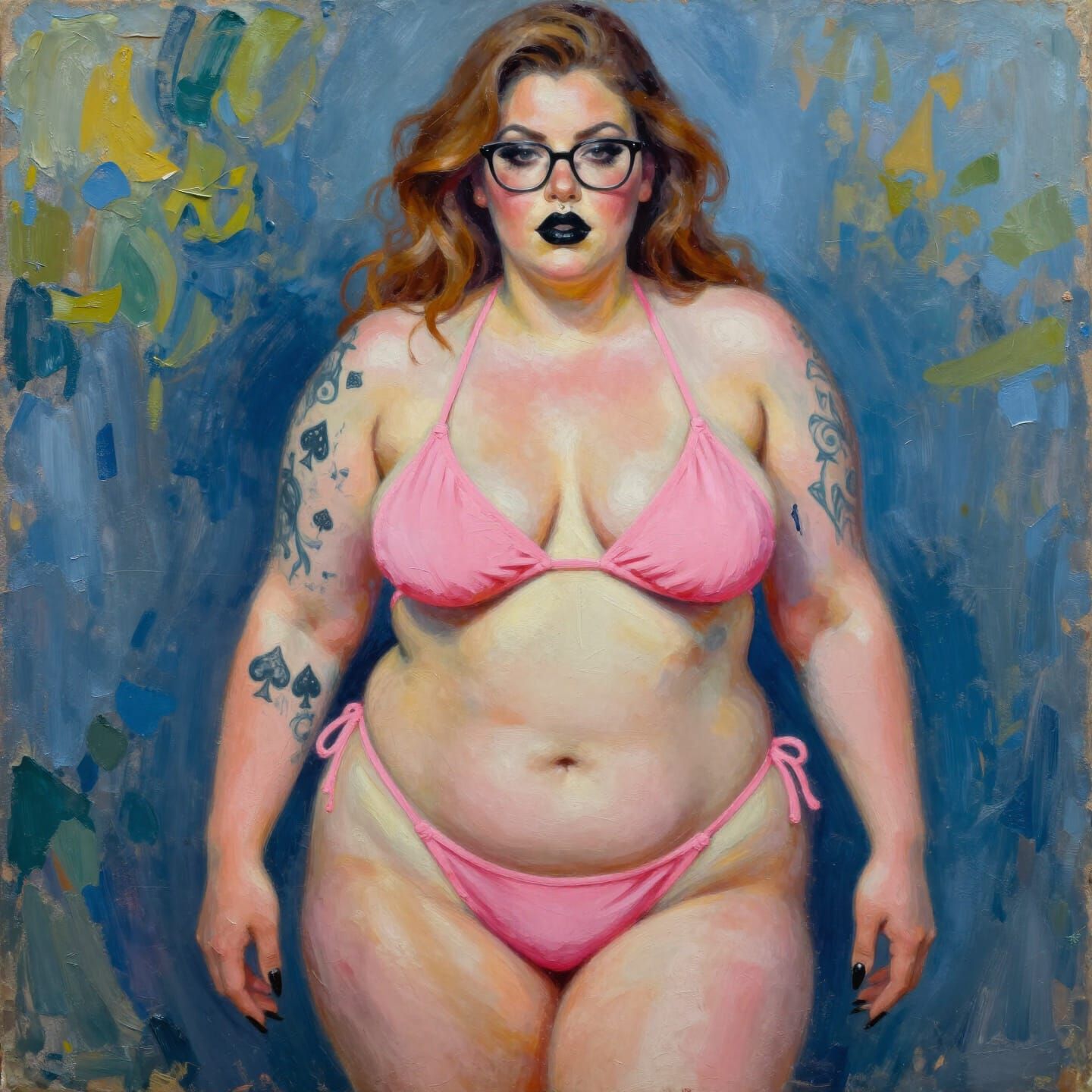 Curvy Woman in Pink Bikini, Neo-Impressionist Style
