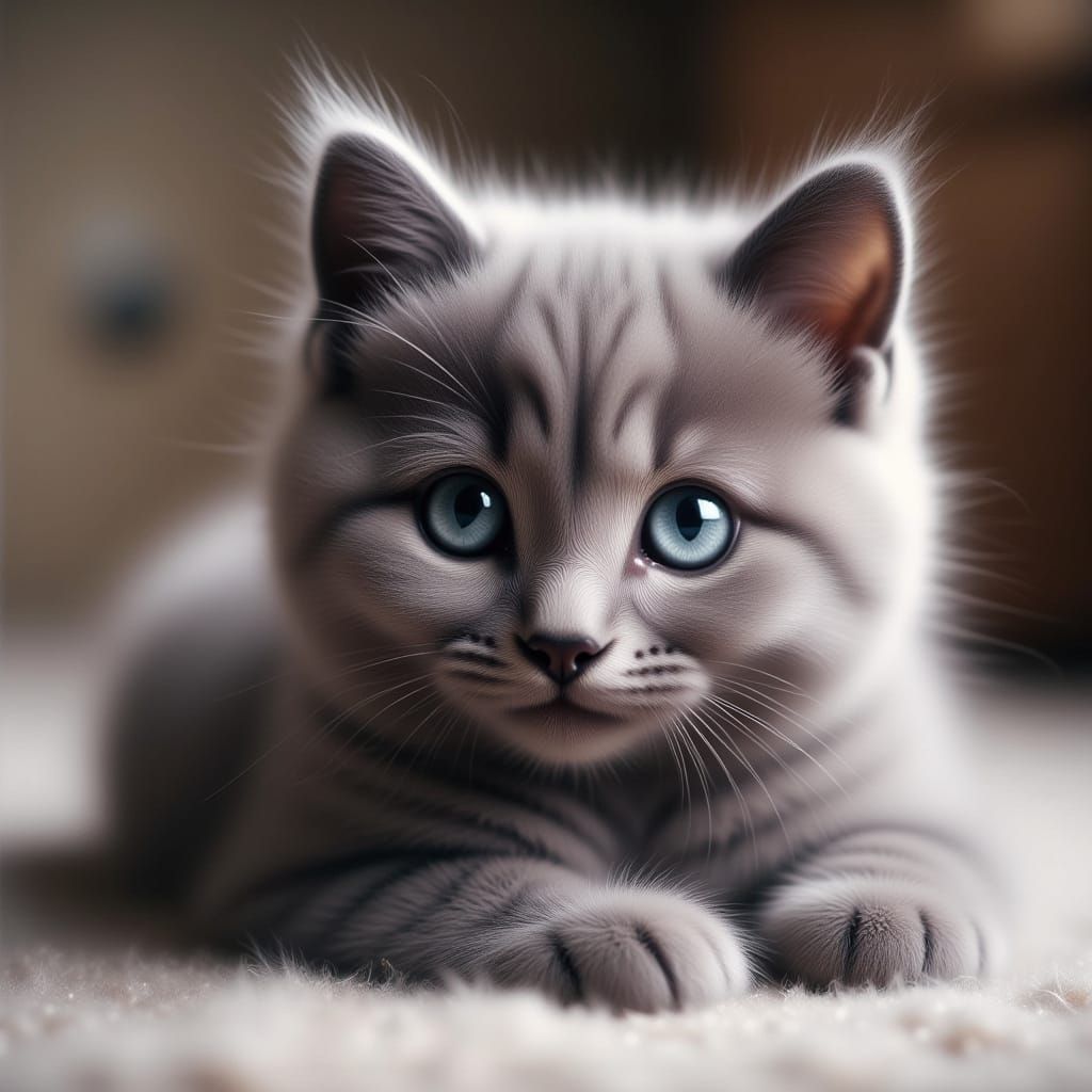 Magnificent Russian Blue Cat Gazes Directly at You