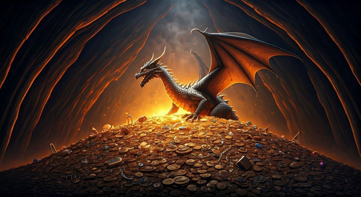 Dragon's Hoard in a Mystical Cave