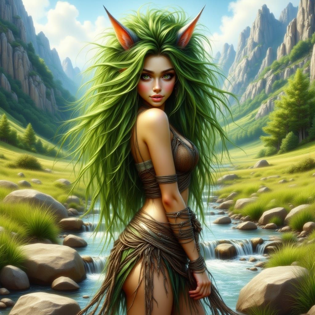 Ethereal Punk Elf Goddess in a Sunny Meadow