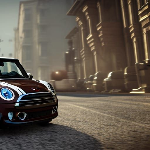 Person Rides Mini Cooper: 3D Game Cinematic