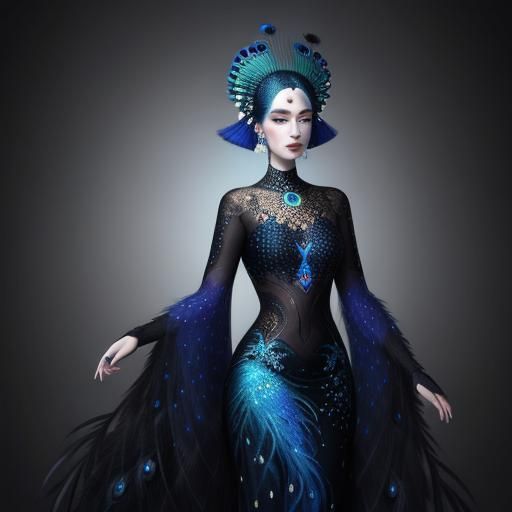 Woman with Peacock Feathers: Visionary Art