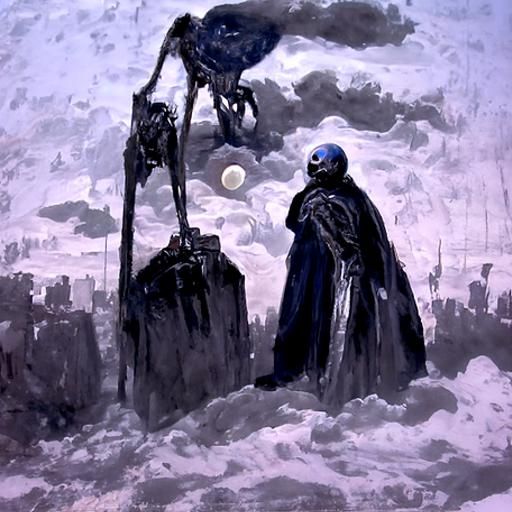 Grim Reaper Over City with Skull Moon