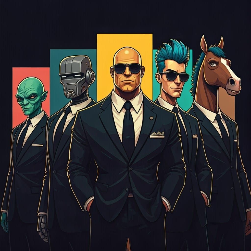 Animated Characters Rocking Black Suits and Sunglasses
