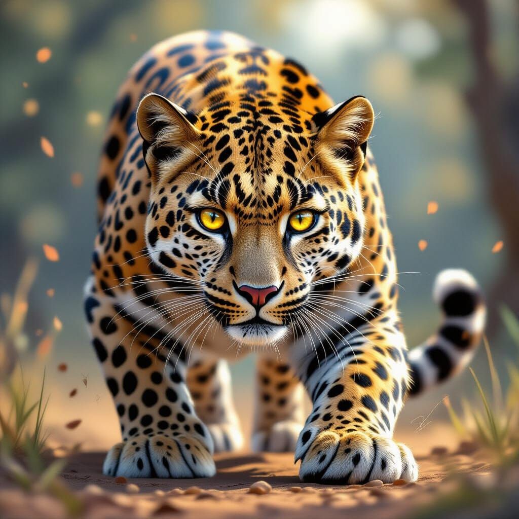 Leopard About to Pounce in Comic Book Style