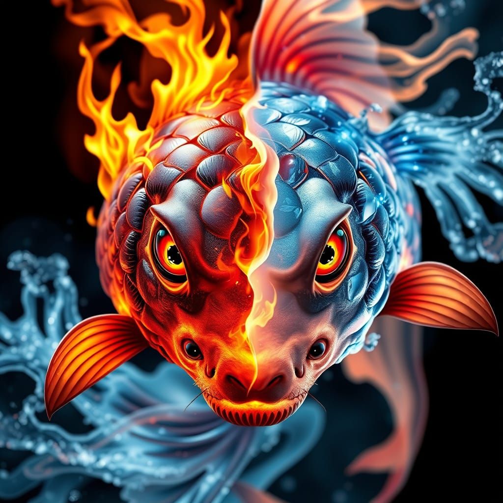 Surreal Koi Chimera Blends Fire and Ice in Intricate, Hyper-...