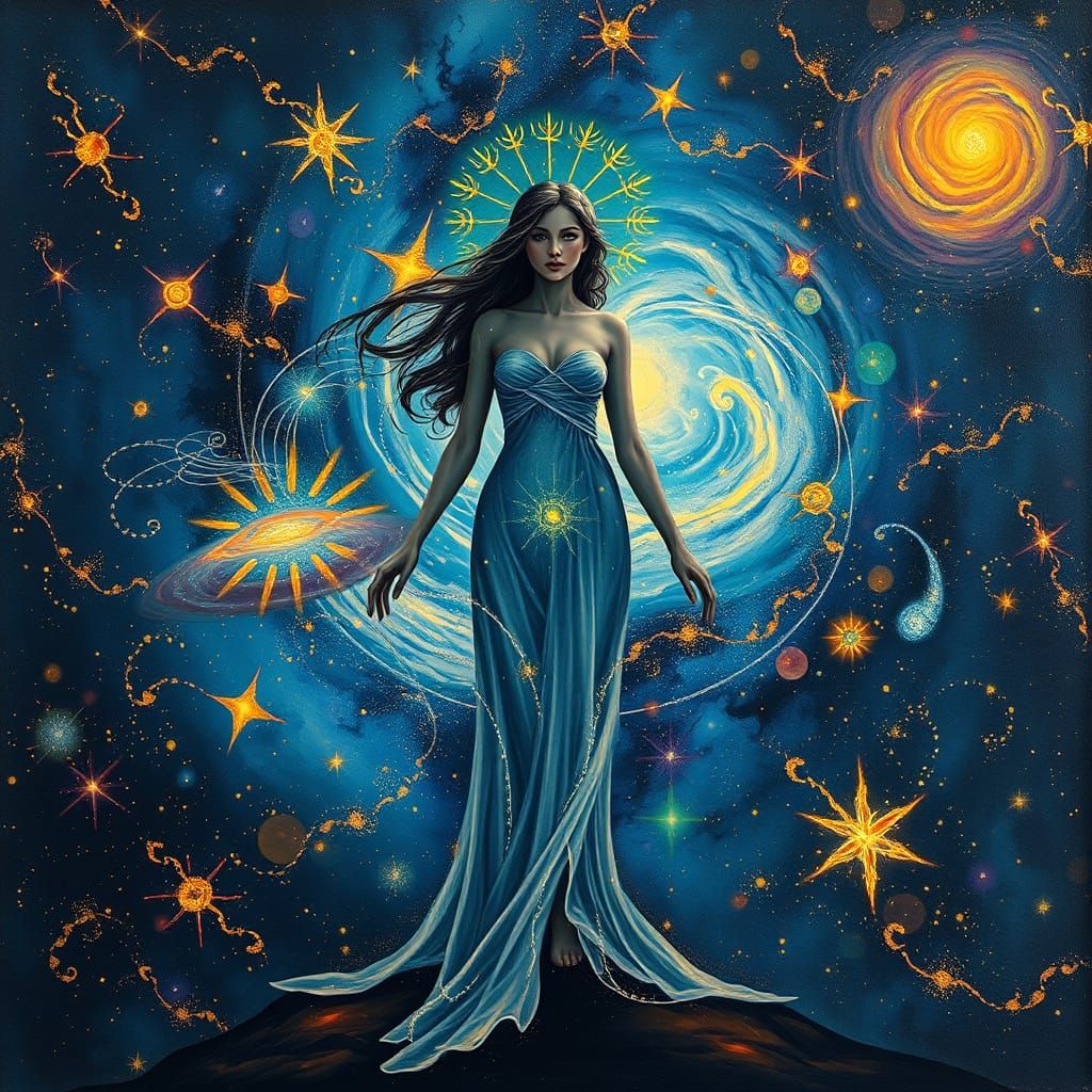 Celestial Goddess Amidst Swirling Galaxies in Photorealistic...