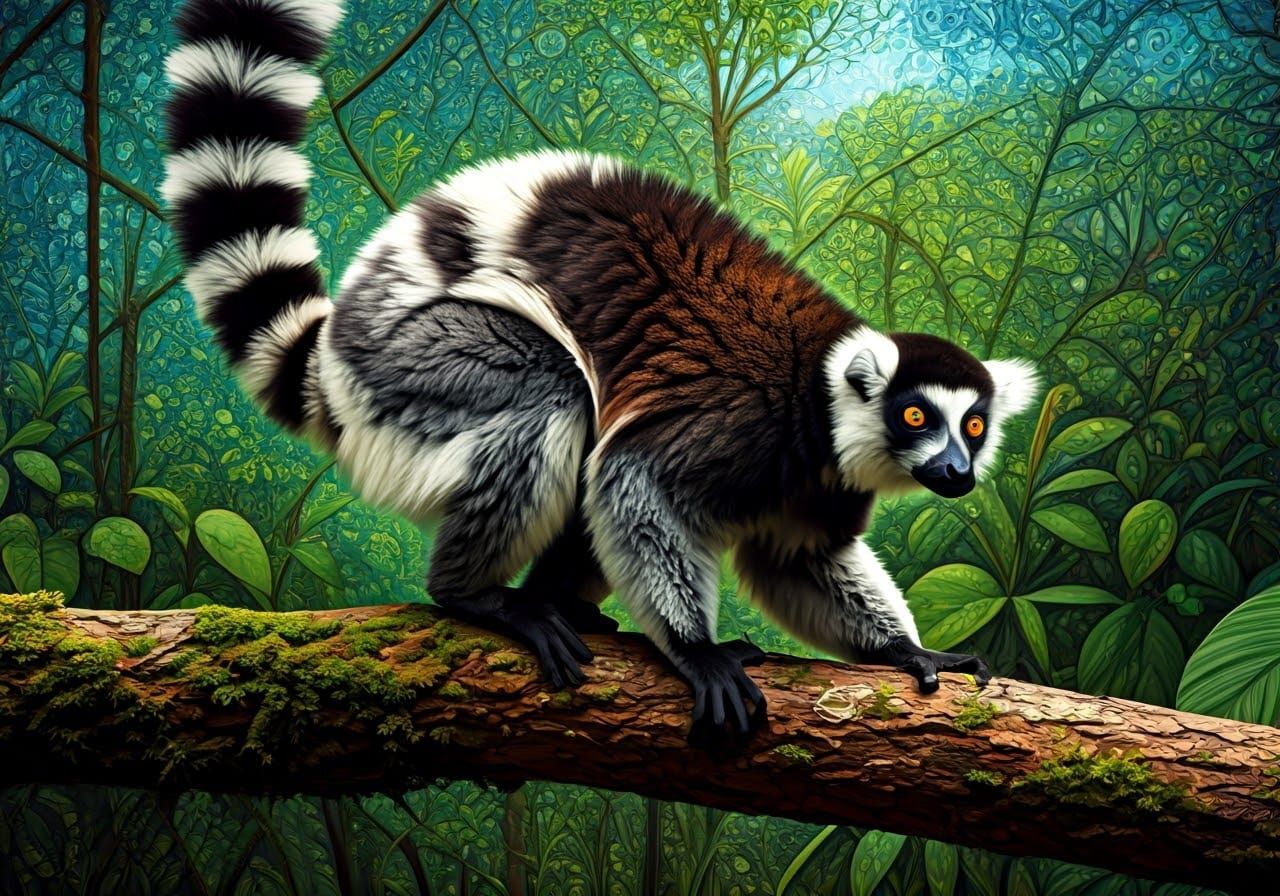 Ring-Tailed Lemur in Jungle, Heraldic Digital Art