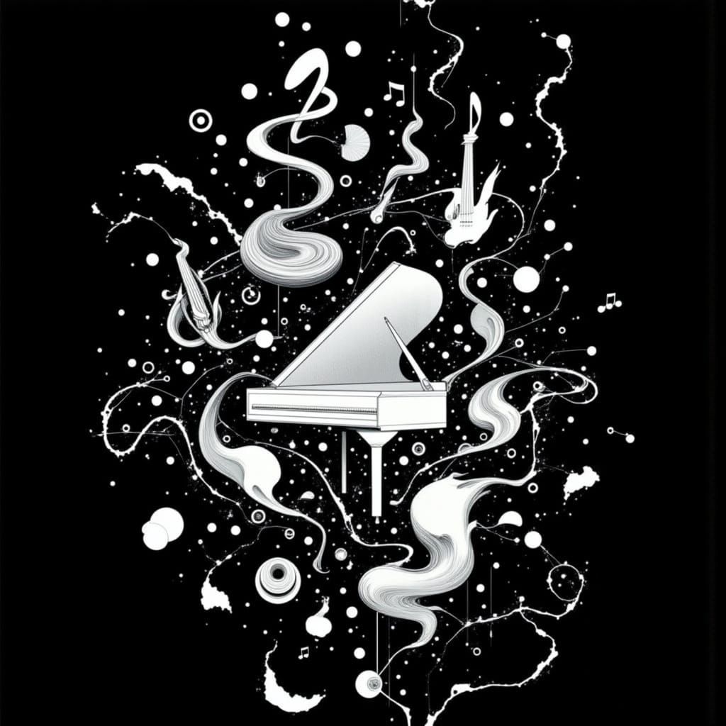 Futuristic Musical Instruments on Black Background