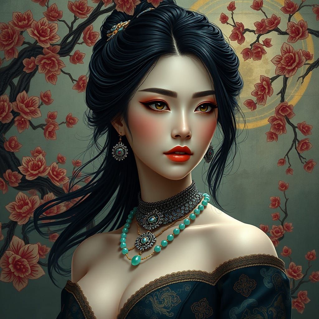 Ethereal Beauty in Traditional Japanese Art Style