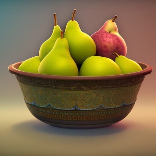 Bowl of Pears in Detailed Matte Painting Style