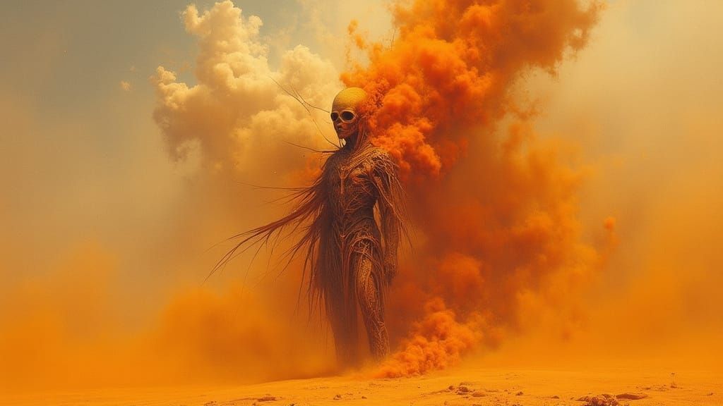 Alien Shamans Conjure Sandstorm in Dark Art Style