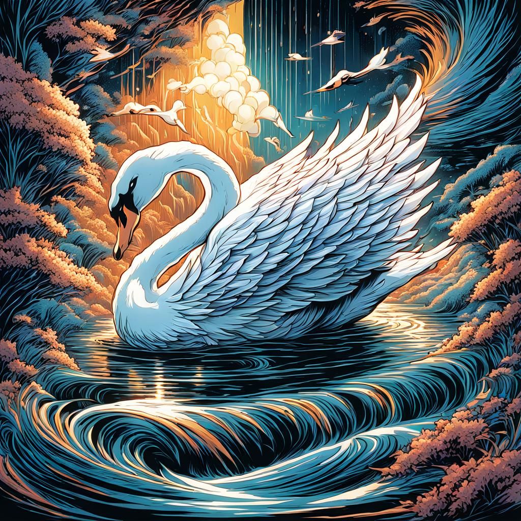Elegant Swan: Comic Book Art Style