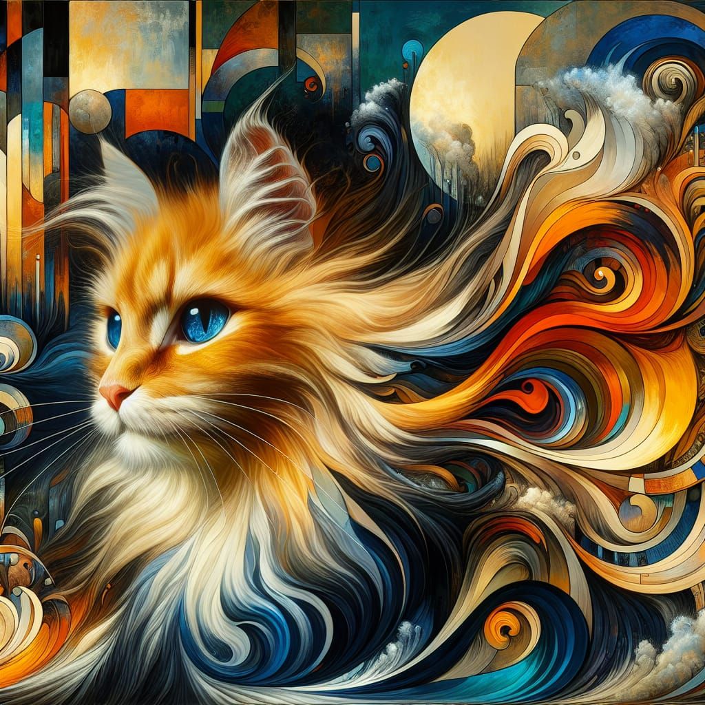 A captivating and conceptual painting  colored cat

that...