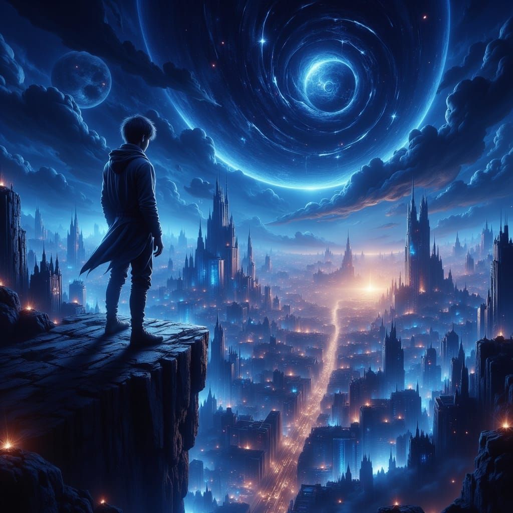 Hero's Solitary Vigil Under Starry Skies