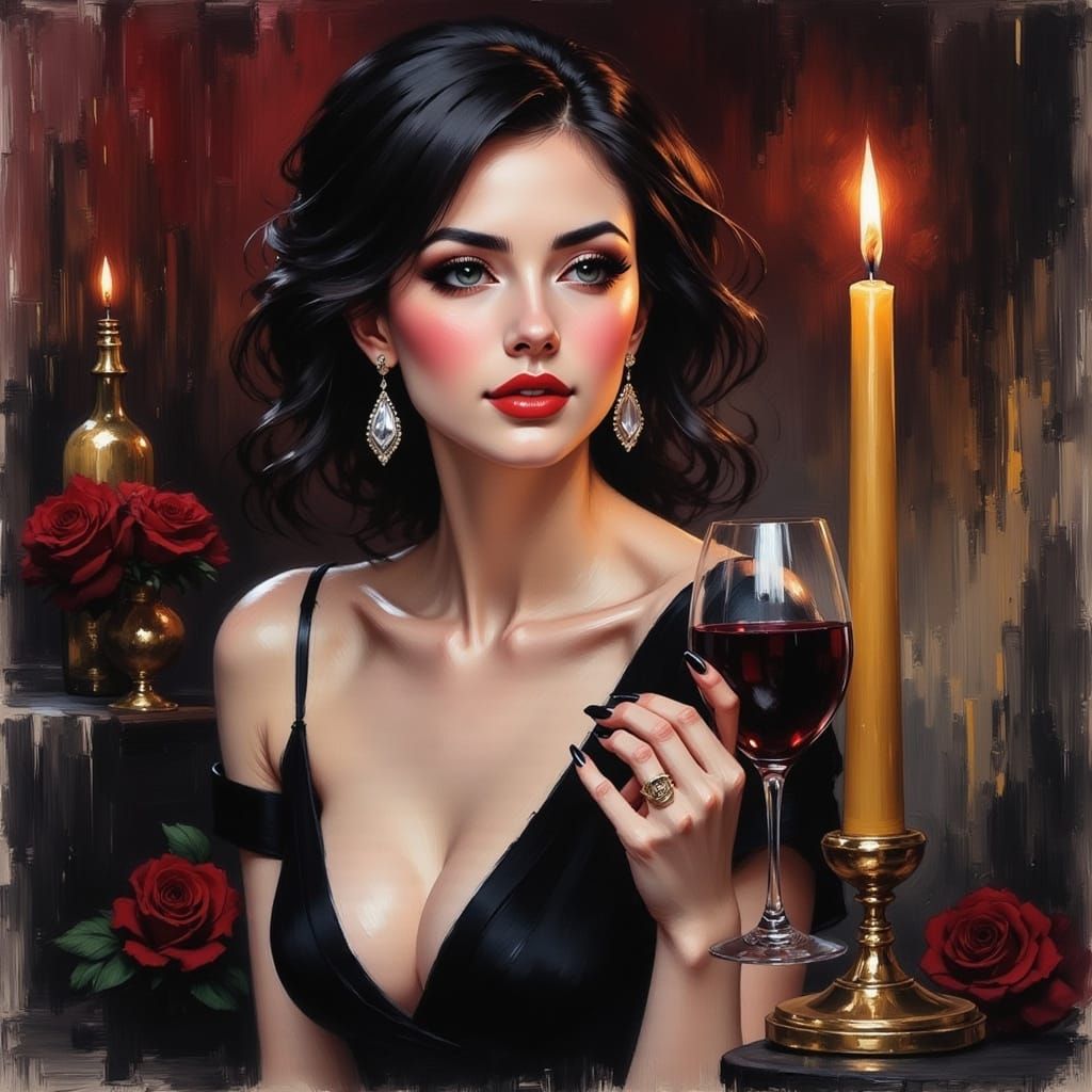 Woman Enjoys Red Wine in Stone Cellar