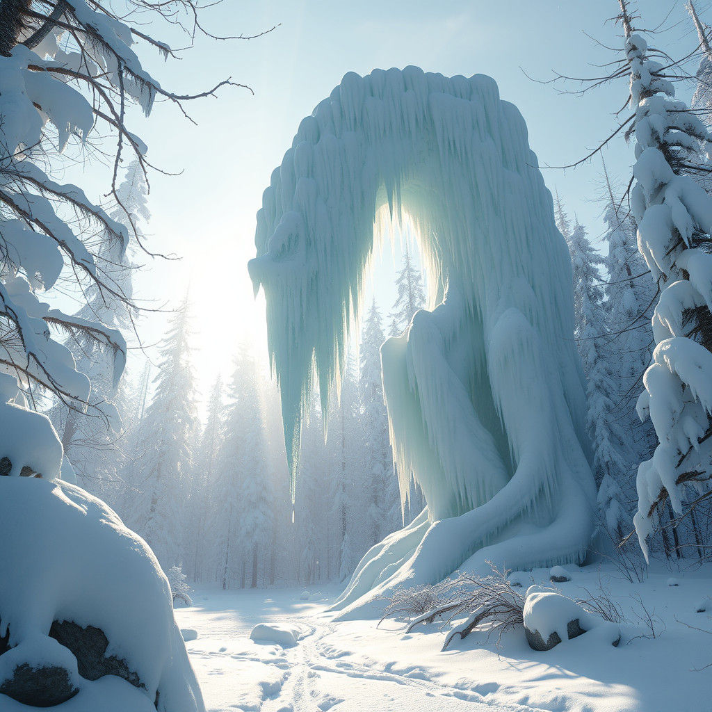 Majestic Ice Hydra in Winter Forest Setting