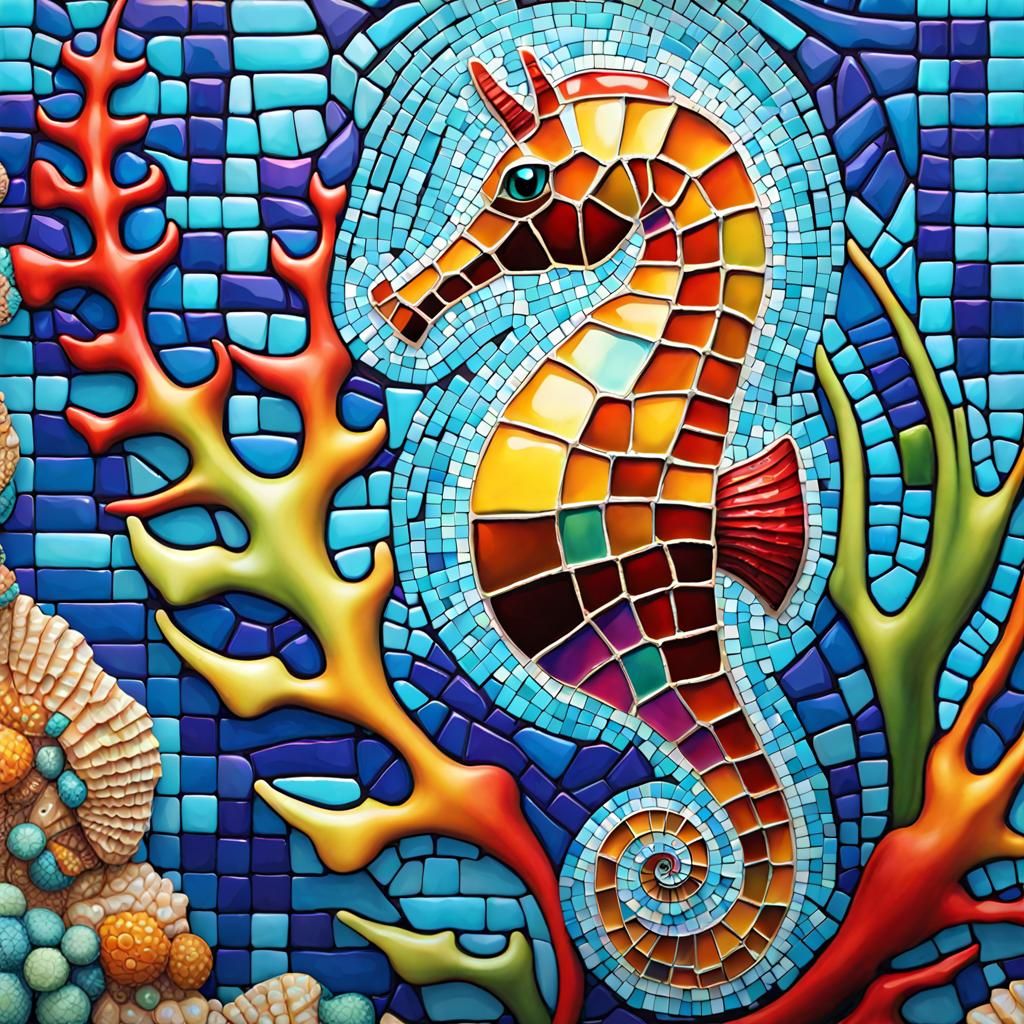 Seahorse Mosaic Art in Glass Tiles