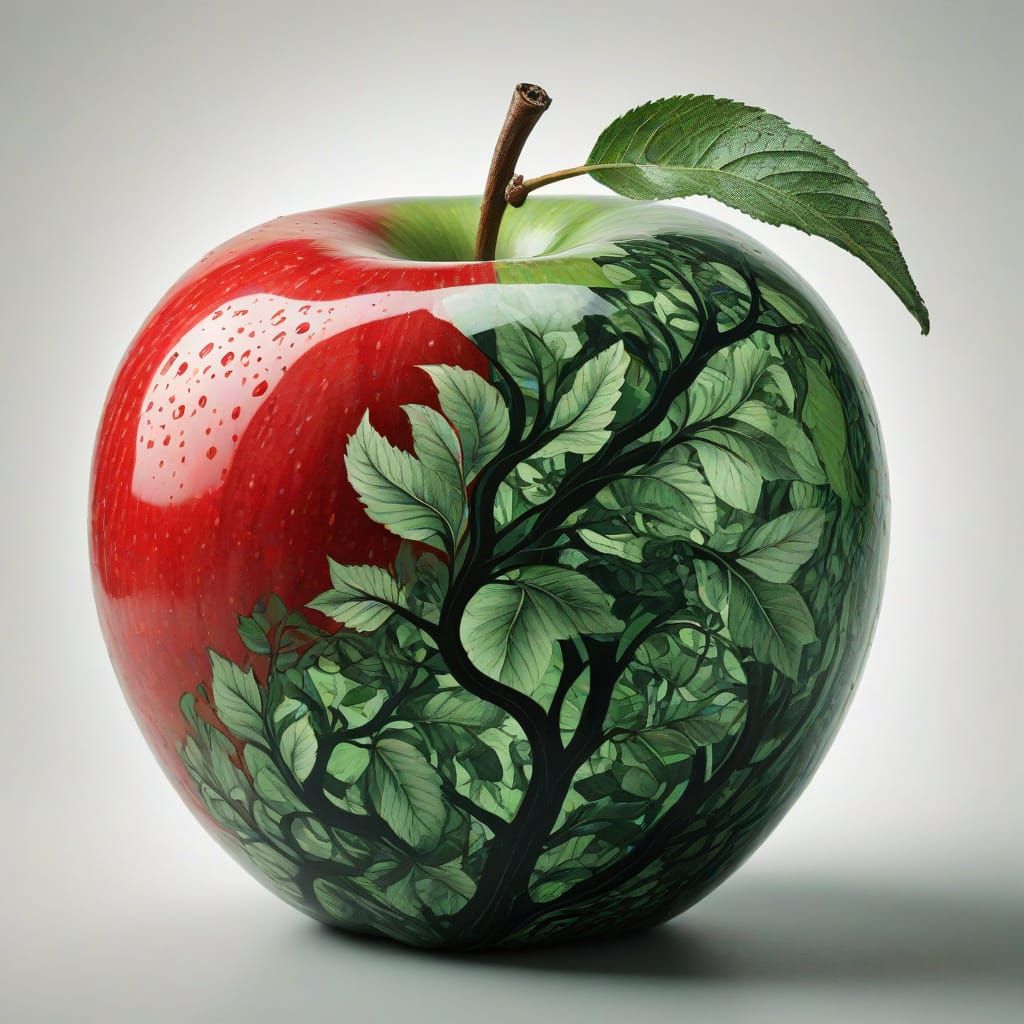 Surreal Apple Silhouette in Tri-Color Palette