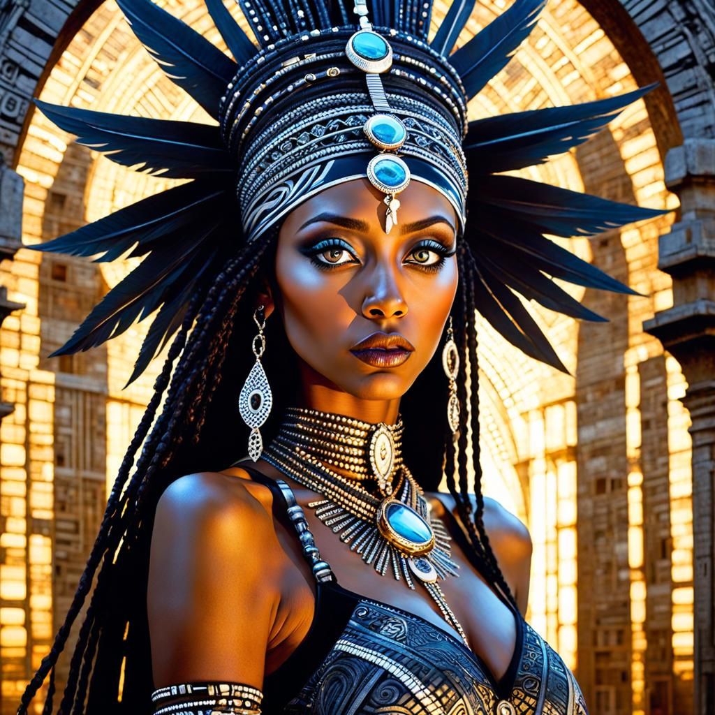 Mysterious Voodoo Priestess in Grungy Mixed Media Style