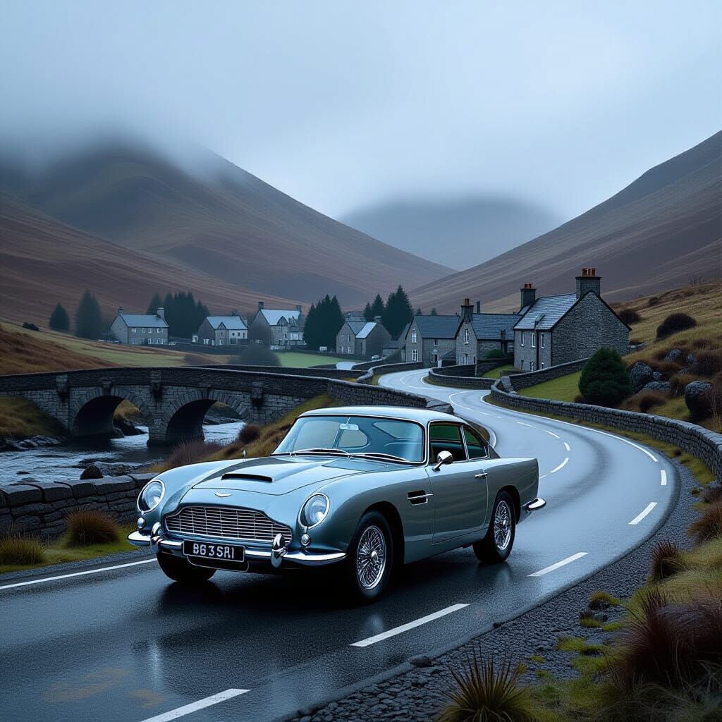 Aston Martin DB5 in the Scottish Highlands
