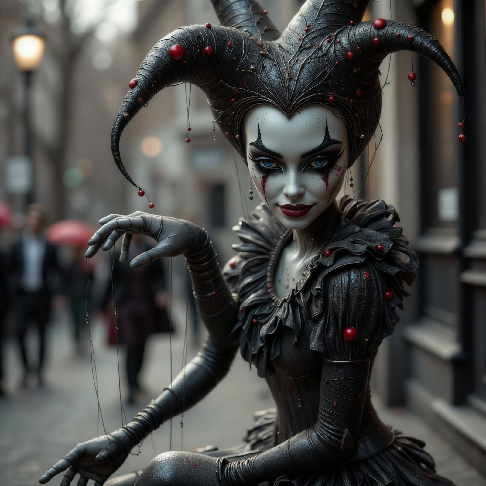 Graceful Jester Ballerina Puppet With Red Tear