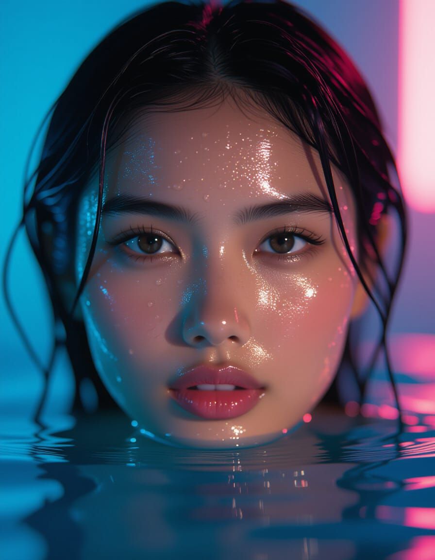 Dramatic Portrait of Woman Submerged in Water