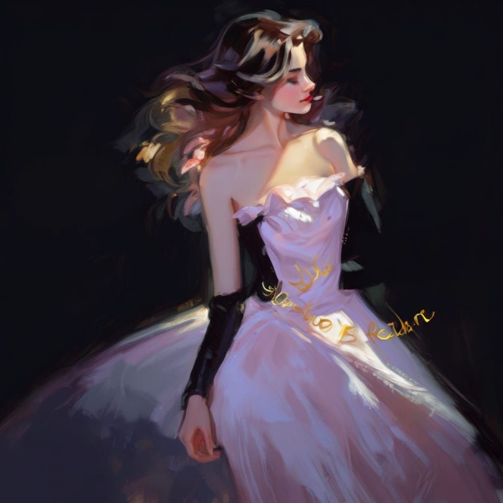 Girl in Petticoats Dress Under Starry Night