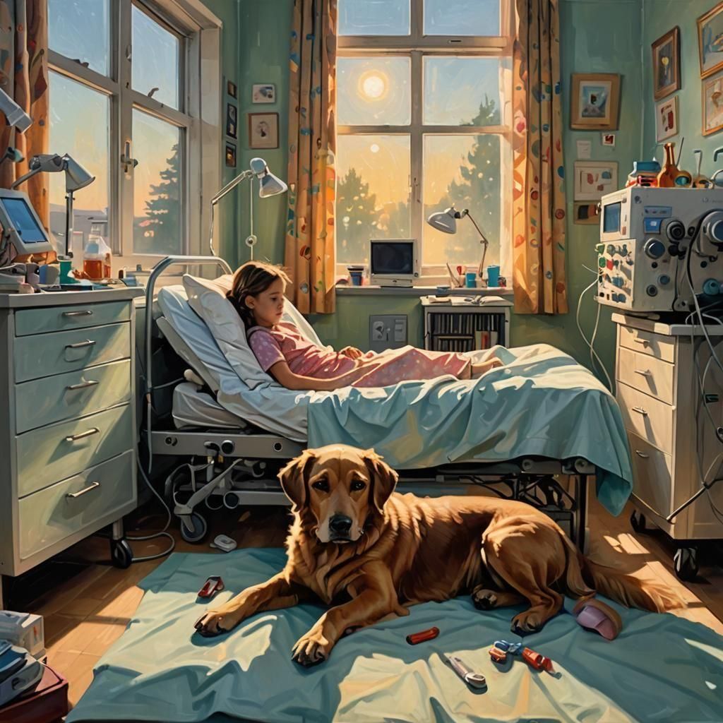 Touching Image of Dog Comforting Girl in Hospital