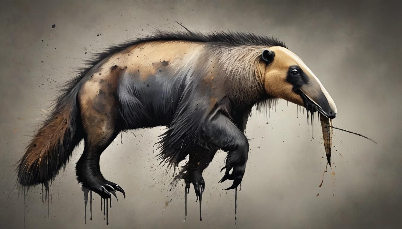 Anteater Portrait with Dramatic Ink Splashes