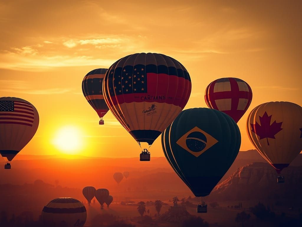 Hot Air Balloons Ascend at Sunrise in Graffiti Style